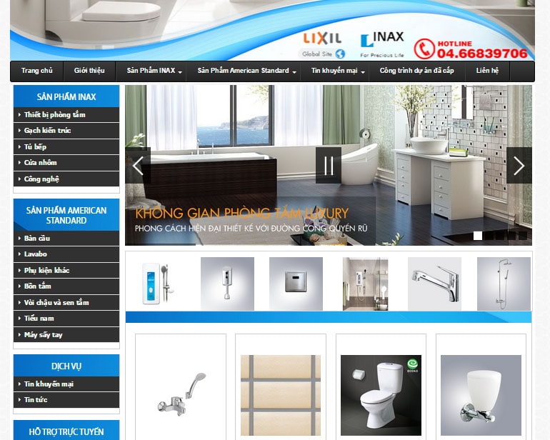 Danh mục sản phẩm khi thiết kế website vệ sinh
